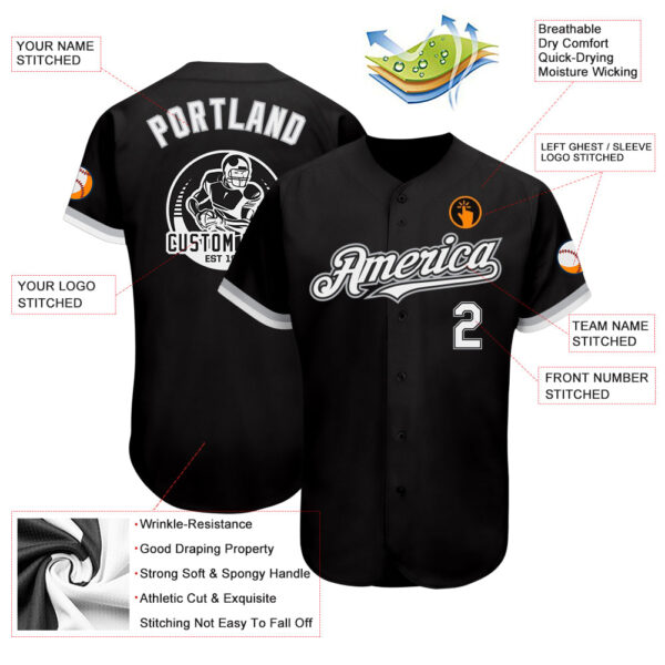 Custom Black White-Gray Authentic Baseball Jersey - Image 3