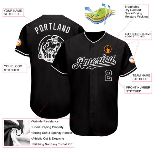 Custom Black White Authentic Baseball Jersey - Image 4