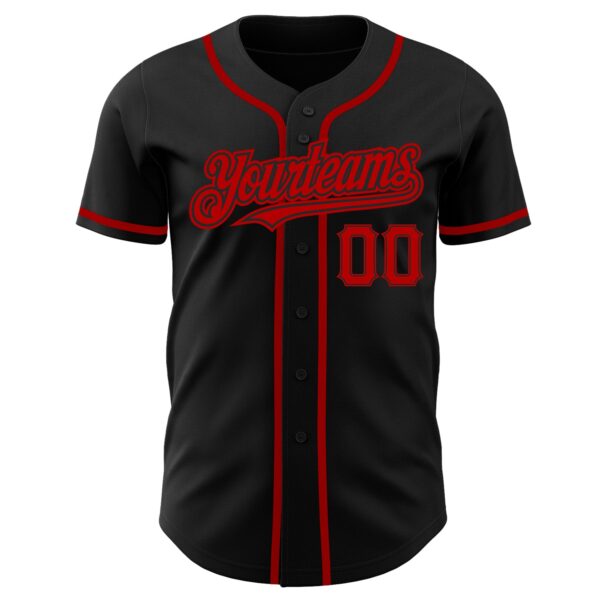 Custom Black Red Authentic Baseball Jersey - Image 2