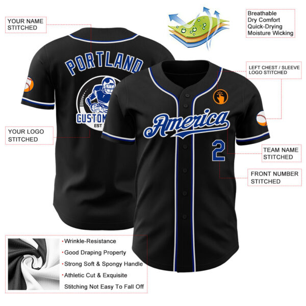 Custom Black Royal-White Authentic Baseball Jersey - Image 3