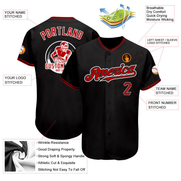 Custom Black Red-White Authentic Baseball Jersey - Image 3