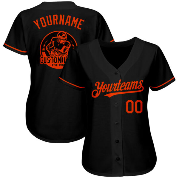 Custom Black Orange Authentic Baseball Jersey - Image 2