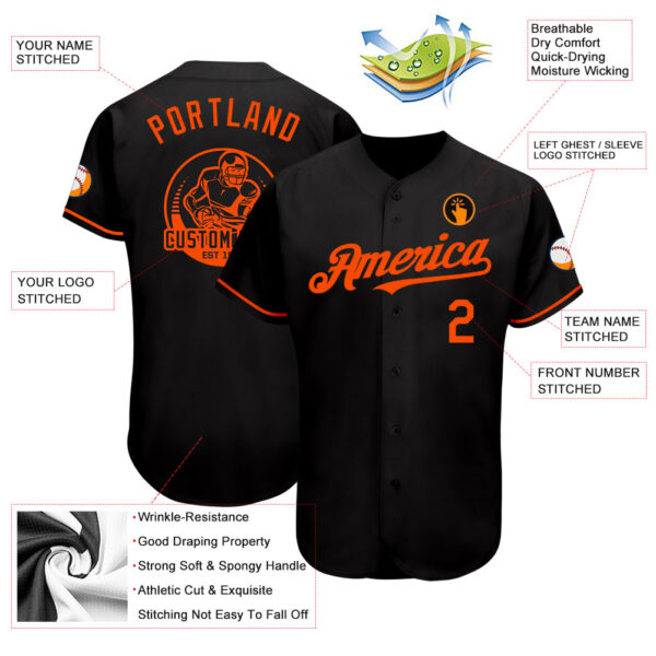 Custom Black Orange Authentic Baseball Jersey - Image 3