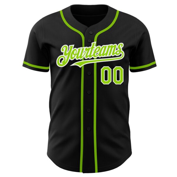 Custom Black Neon Green-White Authentic Baseball Jersey - Image 2