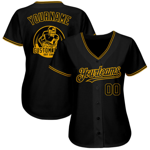 Custom Black Gold Authentic Baseball Jersey - Image 2
