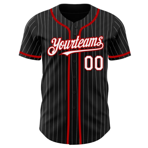 Custom Black White Pinstripe Red Authentic Baseball Jersey - Image 2