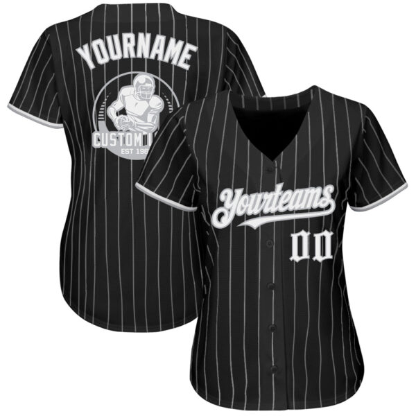 Custom Black Gray Pinstripe White Authentic Baseball Jersey - Image 2