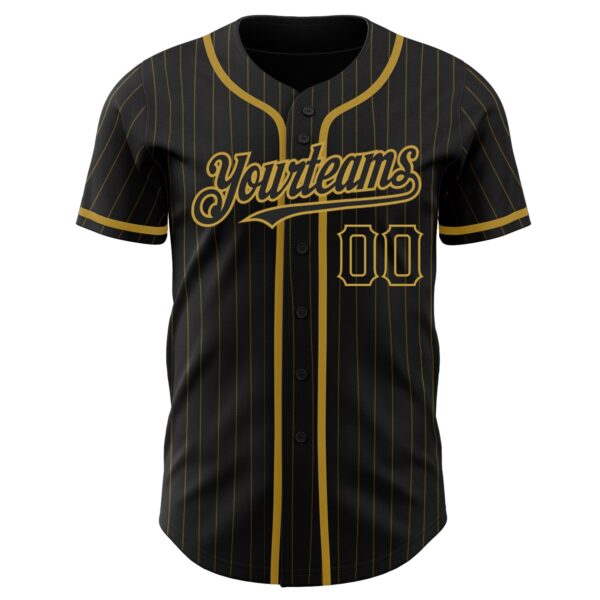 Custom Black Old Gold Pinstripe Old Gold Authentic Baseball Jersey - Image 2