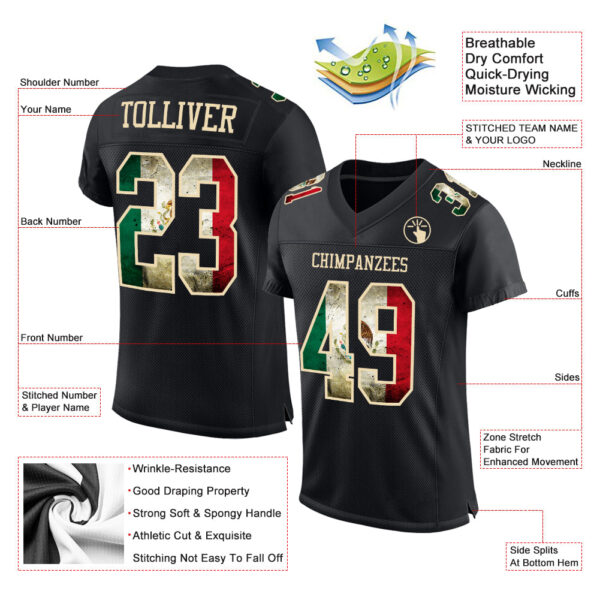 Custom Black Vintage Mexican Flag-City Cream Mesh Authentic Football Jersey - Image 2
