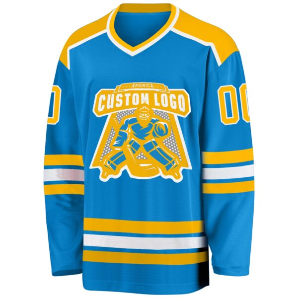 Custom Blue Gold-White Hockey Jersey - Image 2