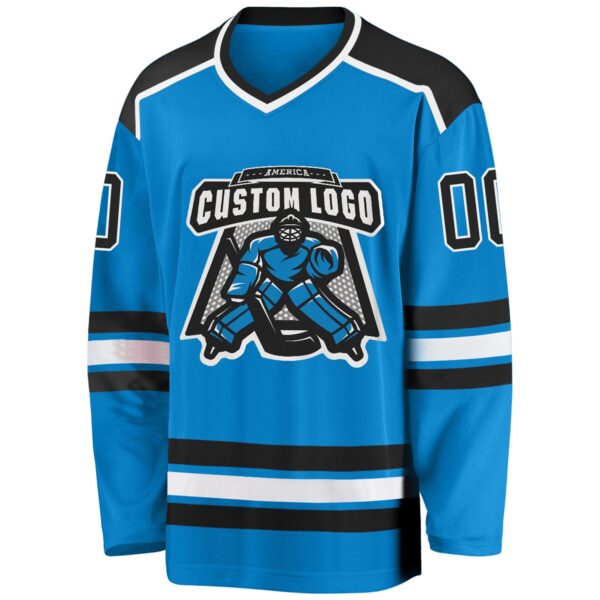 Custom Blue Black-White Hockey Jersey - Image 2