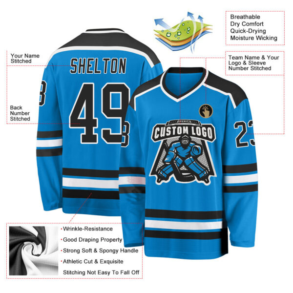 Custom Blue Black-White Hockey Jersey - Image 3