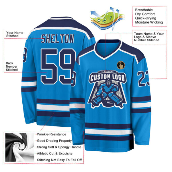 Custom Blue Navy-White Hockey Jersey - Image 3