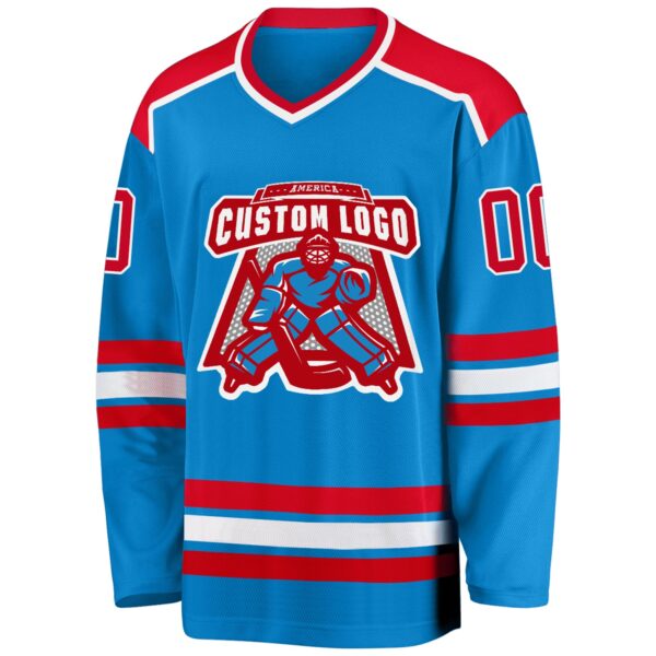 Custom Blue Red-White Hockey Jersey - Image 2