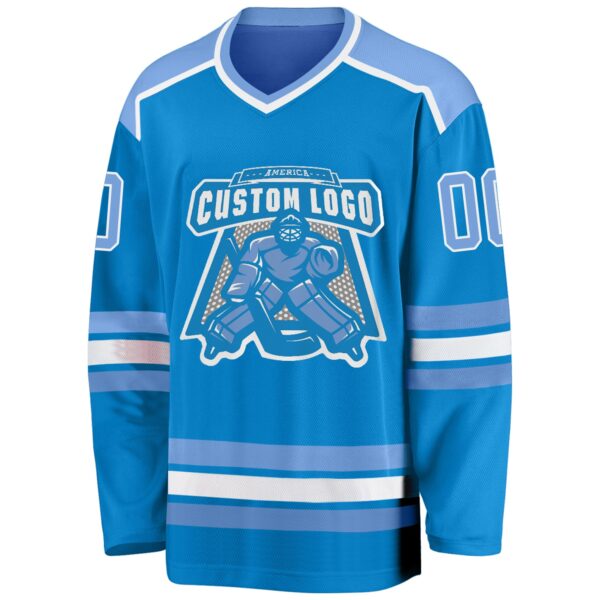 Custom Blue Light Blue-White Hockey Jersey - Image 2