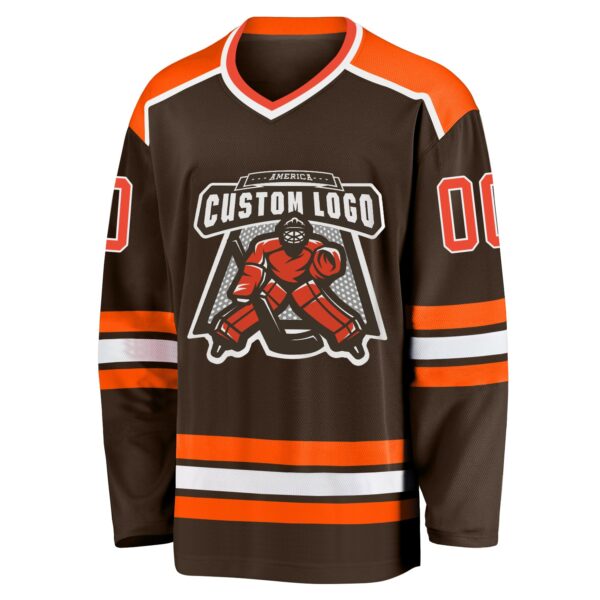 Custom Brown Orange-White Hockey Jersey - Image 2