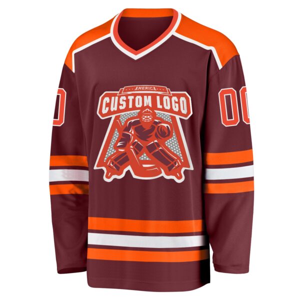 Custom Burgundy Orange-White Hockey Jersey - Image 2