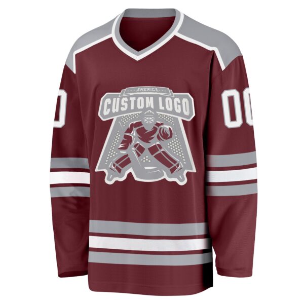 Custom Burgundy White-Gray Hockey Jersey - Image 2