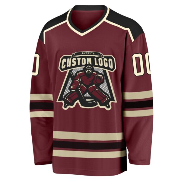 Custom Burgundy Cream-Black Hockey Jersey - Image 2