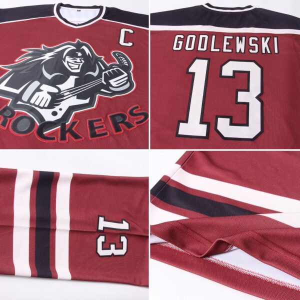 Custom Burgundy Cream-Black Hockey Jersey - Image 5