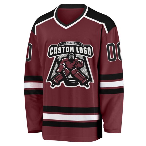 Custom Burgundy Black-White Hockey Jersey - Image 2
