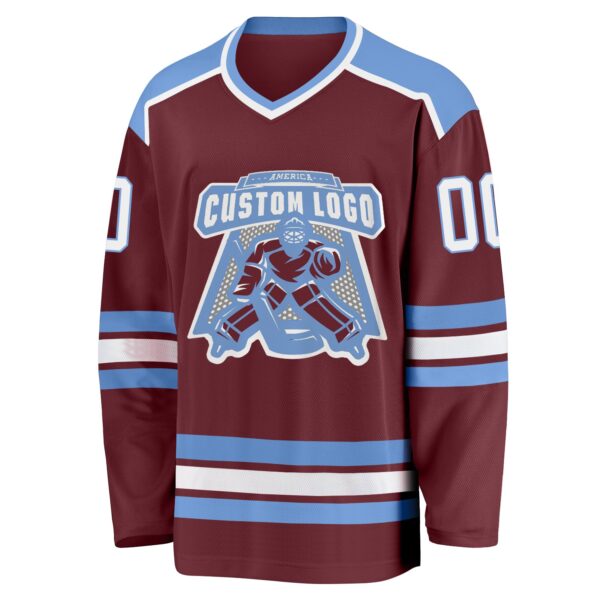 Custom Burgundy White-Light Blue Hockey Jersey - Image 2