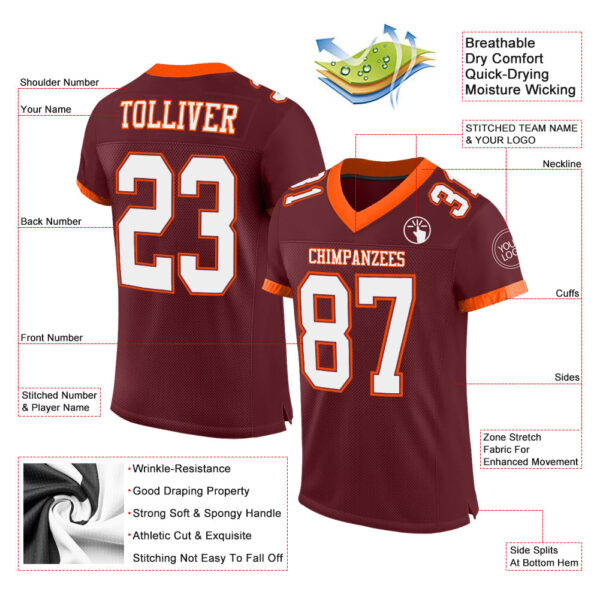 Custom Burgundy White-Orange Mesh Authentic Football Jersey - Image 2