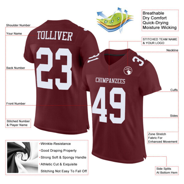 Custom Burgundy White Mesh Authentic Football Jersey - Image 2
