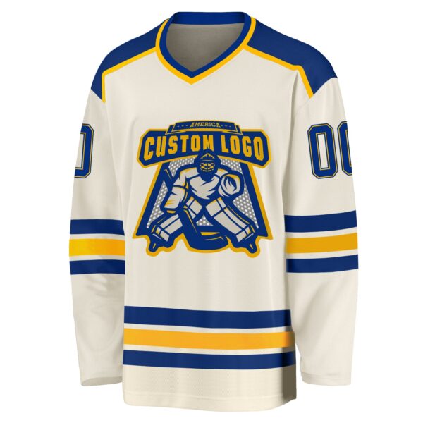 Custom Cream Royal-Gold Hockey Jersey - Image 2