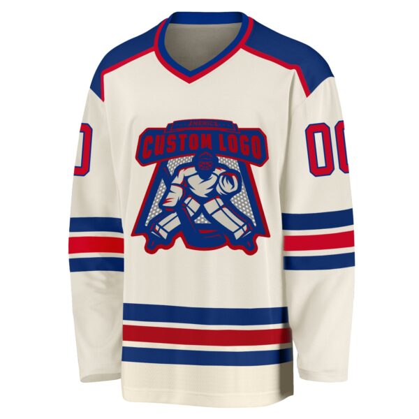 Custom Cream Red-Royal Hockey Jersey - Image 2