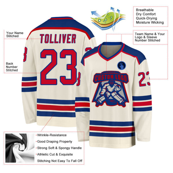 Custom Cream Red-Royal Hockey Jersey - Image 3
