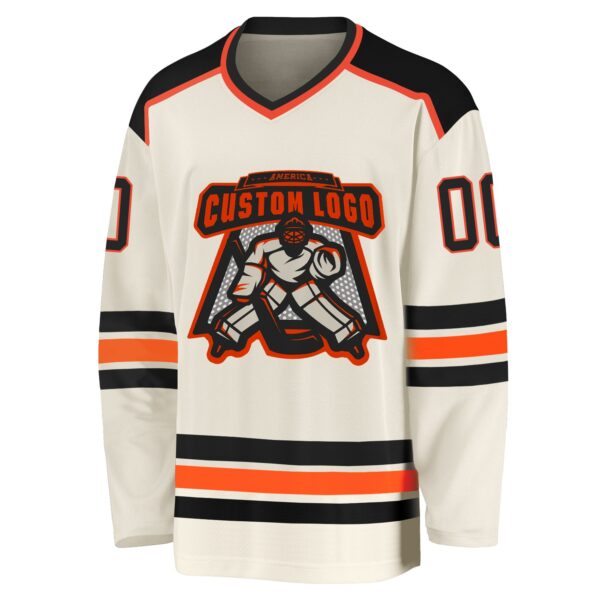 Custom Cream Black-Orange Hockey Jersey - Image 2