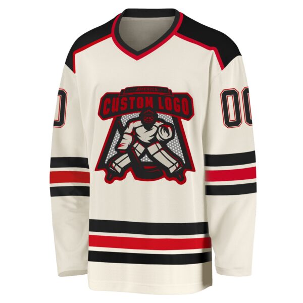 Custom Cream Black-Red Hockey Jersey - Image 2