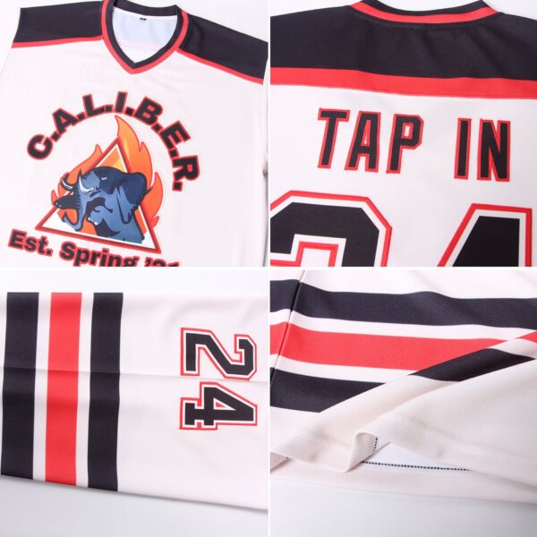 Custom Cream Black-Red Hockey Jersey - Image 5