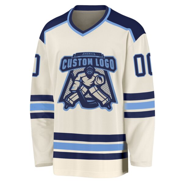 Custom Cream Navy-Light Blue Hockey Jersey - Image 2