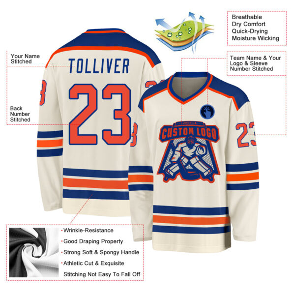 Custom Cream Orange-Royal Hockey Jersey - Image 3