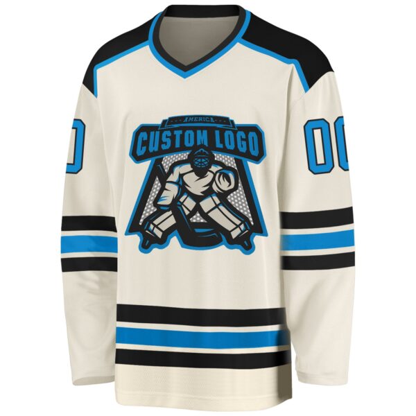 Custom Cream Blue-Black Hockey Jersey - Image 2