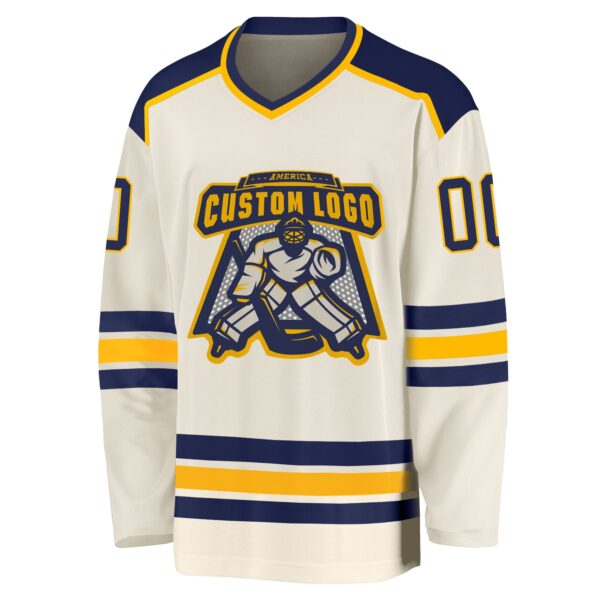 Custom Cream Navy-Gold Hockey Jersey - Image 2