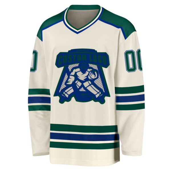 Custom Cream Green-Royal Hockey Jersey - Image 2