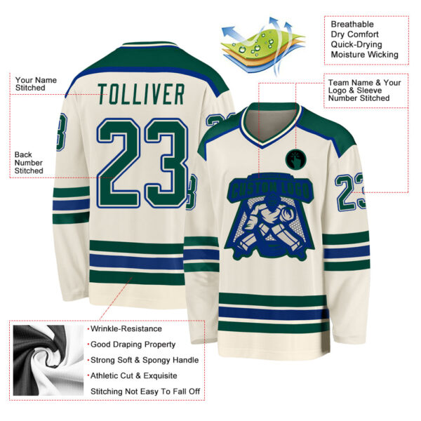 Custom Cream Green-Royal Hockey Jersey - Image 3