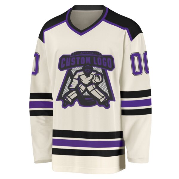Custom Cream Purple-Black Hockey Jersey - Image 2