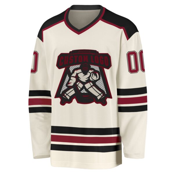 Custom Cream Crimson-Black Hockey Jersey - Image 2