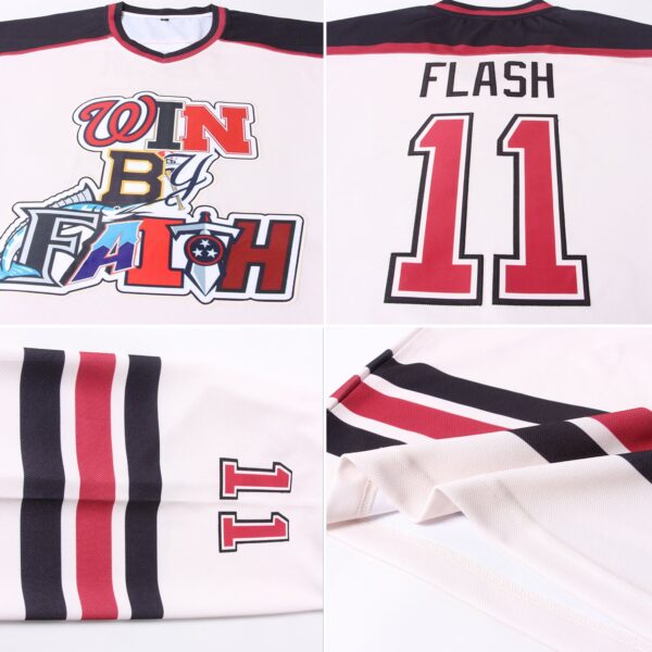 Custom Cream Crimson-Black Hockey Jersey - Image 5