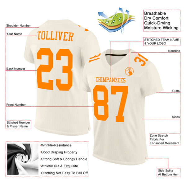 Custom Cream Bay Orange Mesh Authentic Football Jersey - Image 2