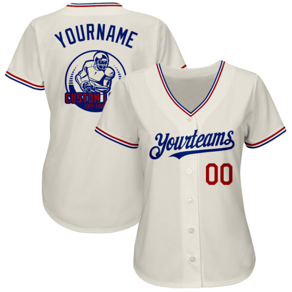 Custom Cream Red-Royal Authentic Baseball Jersey - Image 2