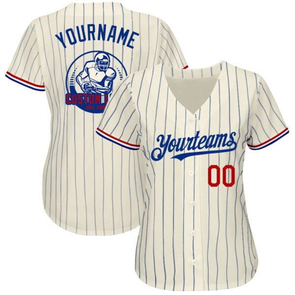 Custom Cream Royal Pinstripe Red-White Authentic Baseball Jersey - Image 2