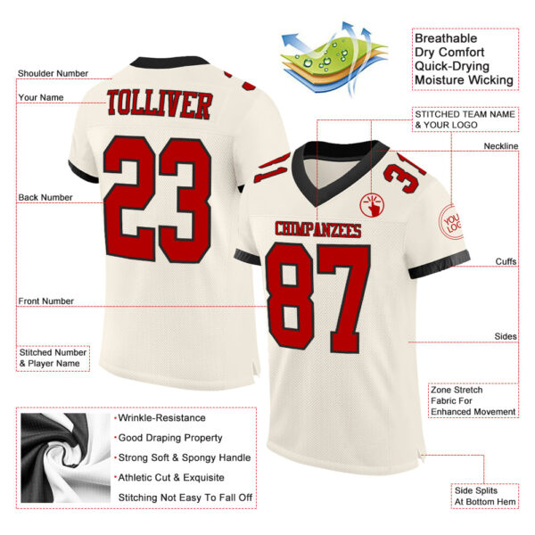 Custom Cream Red-Black Mesh Authentic Football Jersey - Image 2