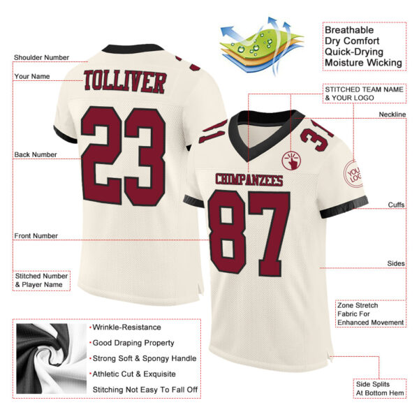 Custom Cream Crimson-Black Mesh Authentic Football Jersey - Image 2