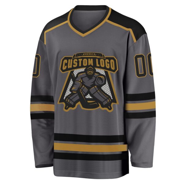 Custom Steel Gray Black-Old Gold Hockey Jersey - Image 2