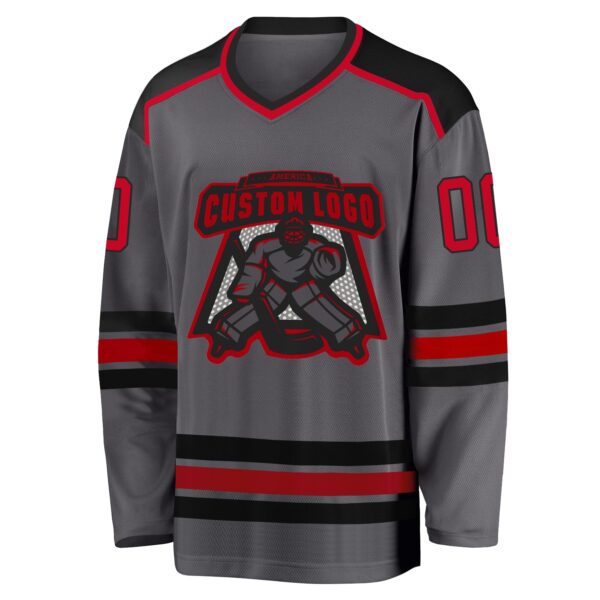 Custom Steel Gray Red-Black Hockey Jersey - Image 2